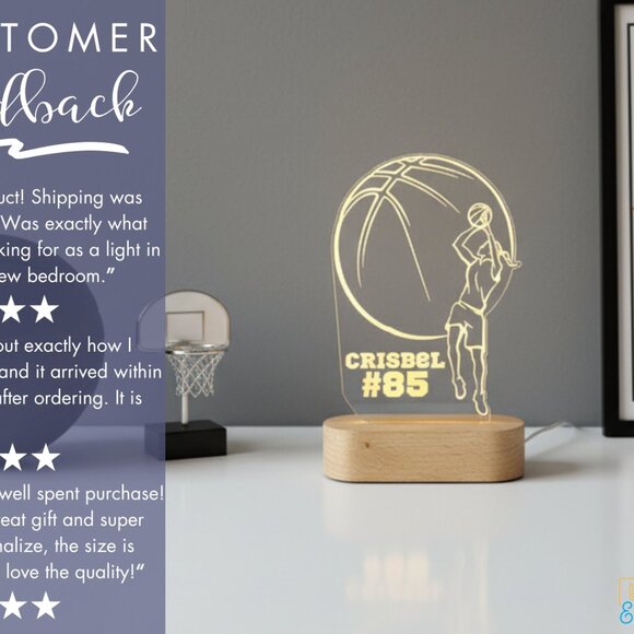 Custom Basketball LED Lamp – Sporty Nightlight for Basketball-Loving Girls - Picture 7 of 8